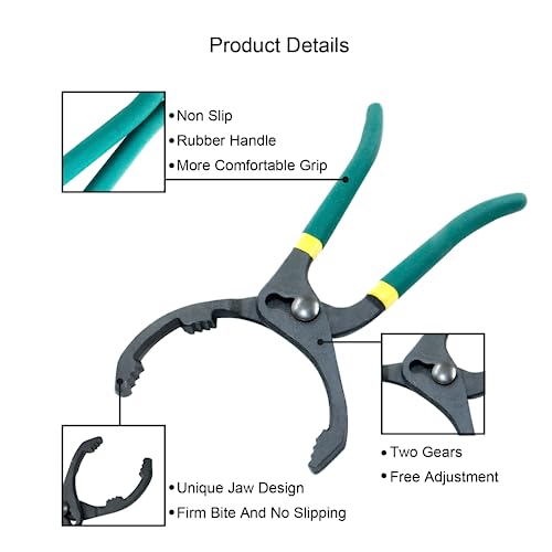 Hitefu 10 Inch Oil Filter Pliers, Adjustable Oil Filter Wrench | No Slipping Oil Filter Removal Tool, For Engine Filters, Cars, Motorcycles and Trucks