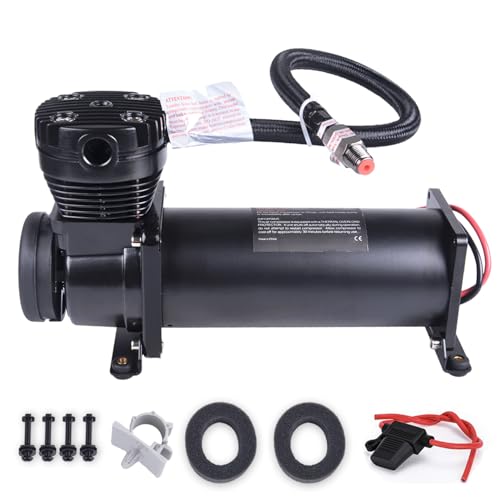 200PSI Heavy Duty Air Train Horn/Air Ride Suspension Compressor 12V 1/4NPT Pneumatic Suspension Compressor Black for Car Horns