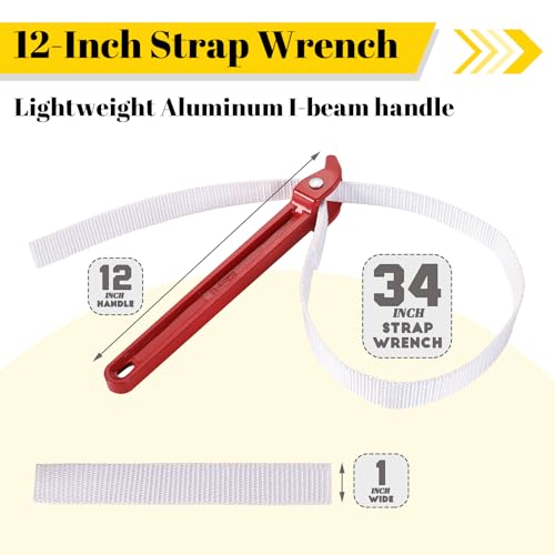 12 Inch Strap Wrench | Heavy Duty Nylon Pipe Adjustable Wrench for Plumbing and Oil Filter Removal