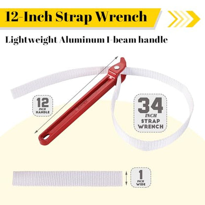 12 Inch Strap Wrench | Heavy Duty Nylon Pipe Adjustable Wrench for Plumbing and Oil Filter Removal