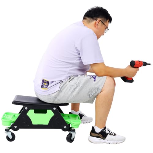 Mechanic Stool, 300 lbs Heavy Duty Rolling Garage Seat with Wheels Tool Storage Trays Drawer, 360° Swivel Creeper Seat for Auto Repair Workshop, Green