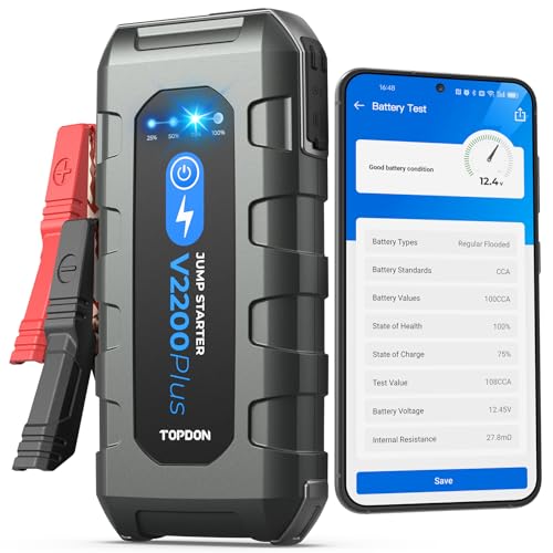 Car Battery Jump Starter and Battery Tester TOPDON 2-in-1 2200A Peak Jump Starter for Up to 8L Gas/6L Diesel Engines 12V Portable Booster and Tester - size: 2200A