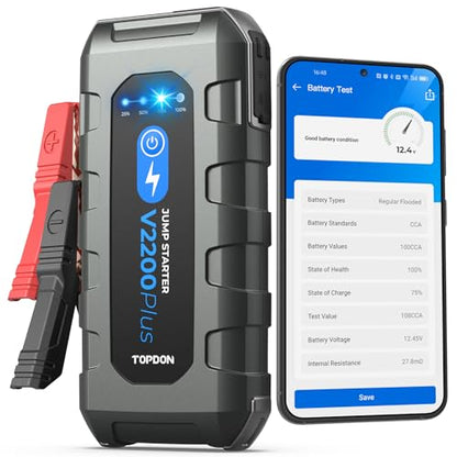 Car Battery Jump Starter and Battery Tester TOPDON 2-in-1 2200A Peak Jump Starter for Up to 8L Gas/6L Diesel Engines 12V Portable Booster and Tester - size: 2200A