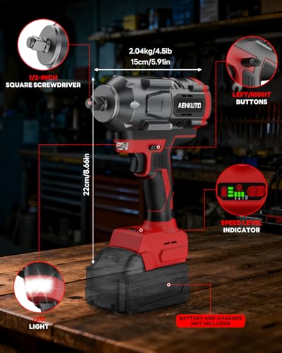 Cordless Impact Wrench for Milwaukee 18V,1500Nm (1106 Ft-Lbs) 1/2" Brushless Impact Gun, LED Work Light, 3-Speed High Torque Power Tool for Tire Removal, Rusted Bolts (No Battery)