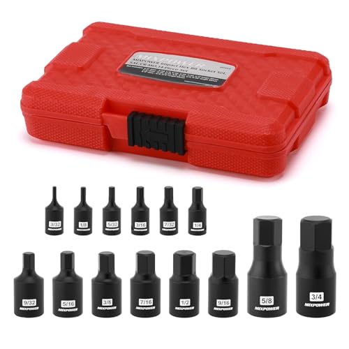 MIXPOWER 14-Piece Dr. Bit Socket Set, 3/32 to 3/4, 1/4", 3/8" and 1/2" Drive, Cr-Mo Impact Grade, SAE, Hex Bit Socket - size: SAE