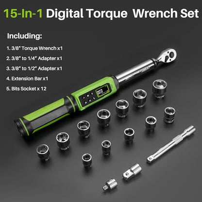 3/8" Digital Torque Wrench-1.5-99.6Ft.Lb for Car Motorcycle Repair | Electronic Torque Wrench 3/8 Drive(2-135N.m),Vibration Buzzer LED Indicator,±2% Accuracy Five Units for Bike Tire Auto Repair - style: 3/8" 1.5-99.6 Ft.Lb Set