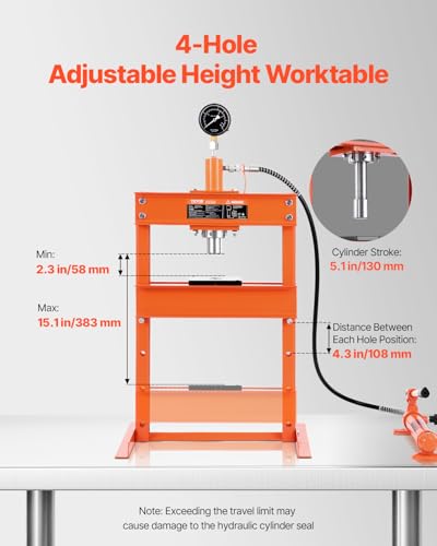 VEVOR Hydraulic Shop Press, 10 T H-Frame Shop Press with Press Plate & H-Shaped Base, Stable Garage Floor Adjustable Hydraulic Press with Relief Valve, Fit for Bending, Straightening & Stamping - size: 10T