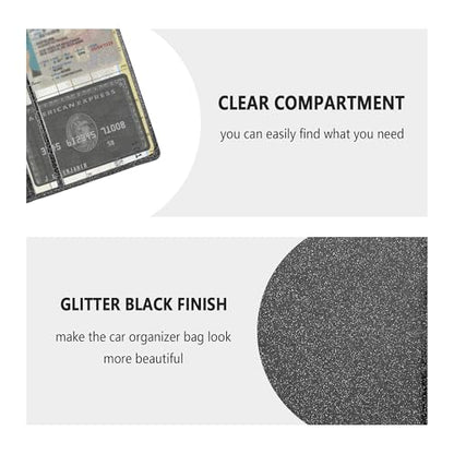 Car Registration and Insurance Holder,PU Leather Car Glove Box Organizer Car Document Holder for ID,Driver's License (Sequins Black) - color: Sequins Black