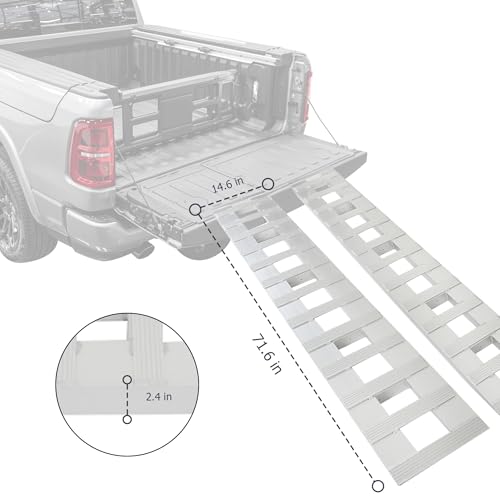 1 Pair 72inch x14 inch Aluminum Ramps Trailer Ramps 6500Lbs Hook Ramp