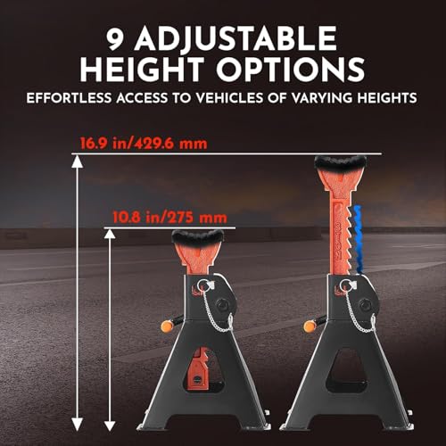3.0 Ton Jack Stand (6000 lbs Capacity) with Double Lock and Rubber Cap to Lift Car SUV Truck MPV RV, Self-Locking Ratcheting Heavy Duty Big Floor Jack Stands for Vehicles (Set of 2)