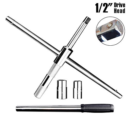 23" Universal Extended Lug Wrench, 4 Way Tire Iron Nut Wrench Set with Storage Bag and Standard Sockets (17mm/19mm,21mm/23mm) for Heavy Duty Cross Wheel Wrench, Lug Nut Removal Tool