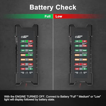 Car 12V 24V Battery and Alternator Tester Automotive, Load Tester | Battery Checker, Analyzer to Check alternator & Battery Charging System with LED Indicator - color: Black-B