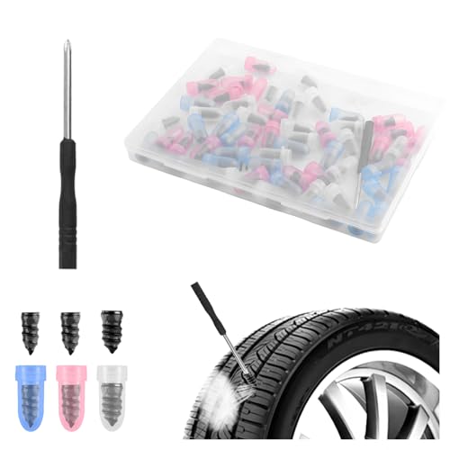 60PCS Tire Screw Plug Repair Kit,Self-Service Tire Repair Kit Includes 3 Sizes of Screw in Tires Plugs & Screwdriver for Quick Repairs,Professional Tires Repairs Rubber Nail (60PCS) - color: 60PCS