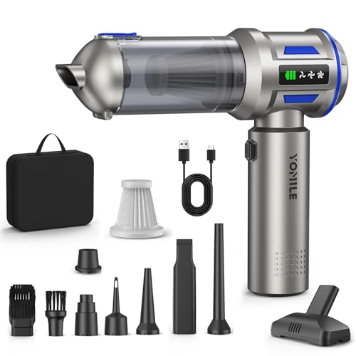 Yomile Mini Vacuum Cleaner, 2 in 1 27000PA Brushless Car Vacuum Air Duster 9000mAh Battery Air Blower Wireless Handheld Vacuum for Car,Office and Home (Blue) - color: Blue