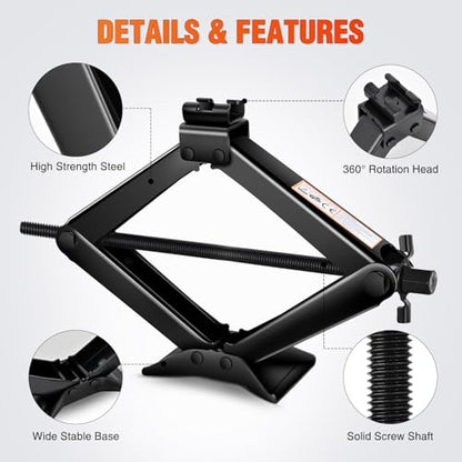 Nilight Scissor Jack Kit for Car 2 Ton(4409 lbs), Heavy Duty Portable Steel Scissor Lift Jack Car Tire Changing Kit with Ratchet & Lug Wrench for Sedan SUV MPV, 3.9''-15.7'' Lifting Range, Black - size: 2T with Ratchet & Lug Wrench Set, Black