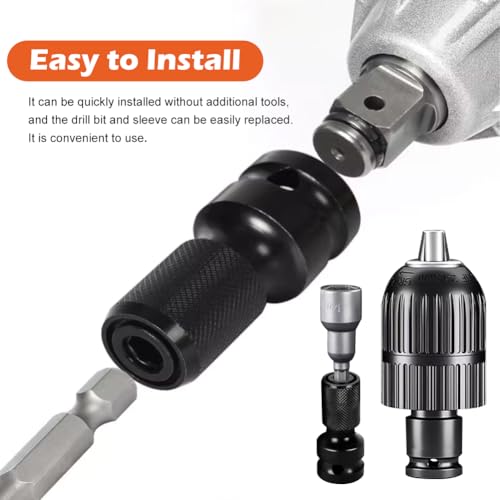 2pcs Impact Wrench Bit Adapter, Bit Holder Socket Adapter, 1/2 to 1/4 Inch, High Hardness Carbon Steel, Safety Clamp, Robust and Durable(COLOR:Black)
