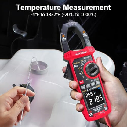 Digital Clamp Meter, 10000count Auto Ranging Multimeter, Voltmeter Supports 1000V AC/DC Voltage, 1200A AC/DC Current, Resistance, Capacitance, Continuity, Live Wire Test, NCV