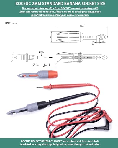 Insulation Piercing Clips Set Heavy Duty 2 Pcs Wire Piercing Probe for 4mm Banana Plug Multimeter Test Leads Multi Testers Needle Accessories - size: 4mm Plug