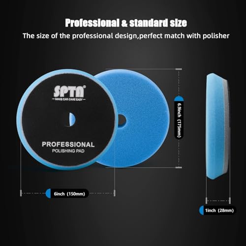 SPTA HD Buffing Polishing Pads, 5 Inch Orbital Buffer Pads Hook and Loop Buffing Pads, Foam Polish Pad 5 Grits from Coarse to Fine for 5 Inch DA Rotary Polisher Compounding, Polishing and Waxing - size: 5 Inch (125mm)