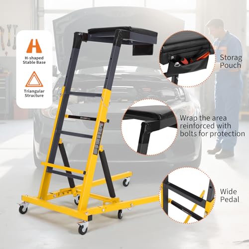 Topside Automotive Creeper,Engine with Adjustable Height 48"-66", 400 Lbs Heavy-Duty Foldable Garage Creepers, 6 Swivel Casters, Padded Deck, Tool Pouch, for Truck/SUV Garage Mainten - color: Yellow