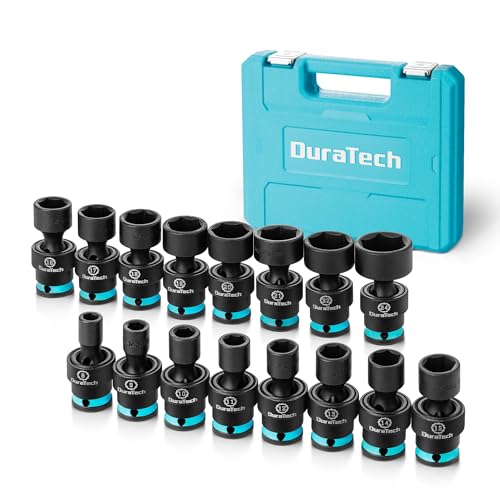 DURATECH 3/8" Drive Impact Swivel Socket Set, 16 Pieces Shallow Universal Impact Socket Set with Flexible Wobble, Metric, Cr-Mo Steel, 6 Points, Organized in Sturdy Storage Case(8-24mm) - style: 16 PCS Metric 3/8" Dr.