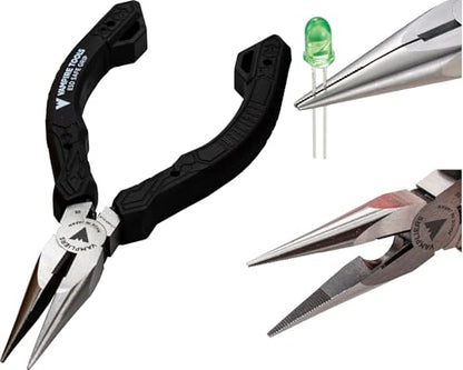 VAMPLIERS 5.5" Mini Precision Long Nose Pliers, ESD Safe, Made in Japan | Needle Tip, Serrated Jaws, Wire Cutter, High Carbon Steel, Thermoplastic Elastomer Handles, For PCB/SMD, PC Electronic Repair - style: 5.5" Long Nose Pliers