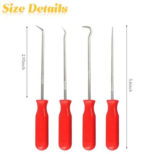 Zpana 4PCS Car Precision Hook and Pick Set, O Ring Vehicle Oil Seal Gasket Pick with Ergonomic Handle, Automotive Mechanic Hooks Puller Remover Tool, Universal for Automobile RV Truck (Style A) - size: StyleA