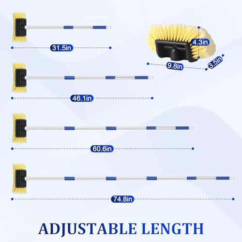 Car Wash Brush, 74" Adjustable Long Handle Soft Bristle Car Cleaning Brush | 34-74" Adjustable Car Wash Brush with Handle, Ideal for RV, Boat, Truck, SUV, Wagon, Solar Panels & Home Exteriors (Yellow)