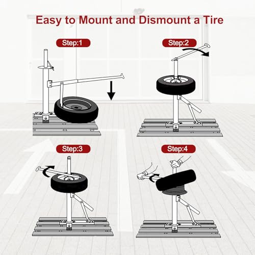 Manual Tire Changer for 8"-16" Tires, Portable Hand Bead Breaker Tool | Heavy-duty steel construction with a stable X-base for secure tire mounting and easy operation