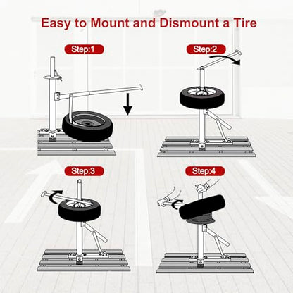 Manual Tire Changer for 8"-16" Tires, Portable Hand Bead Breaker Tool | Heavy-duty steel construction with a stable X-base for secure tire mounting and easy operation