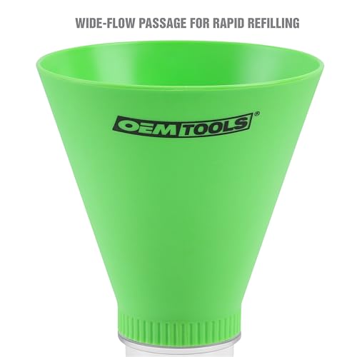 OEMTOOLS 87020 Direct Fit Oil Funnel for Ford, Mazda and Mercury, Transparent Spill Proof Threaded Funnel Oil Filler Tool for Rapid Refills, Green - size: Ford, Mazda and Mercury