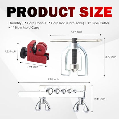 Brake Line Flaring Tool Kit with 5 Adapters 3/16",1/4",5/16",3/8",1/2" | Double & Single Brake Flaring Tool Kit with Tube Cutter/Flare Rod,Essential Brakes Flare Tools Kits,Brake Tubing Flare Tools