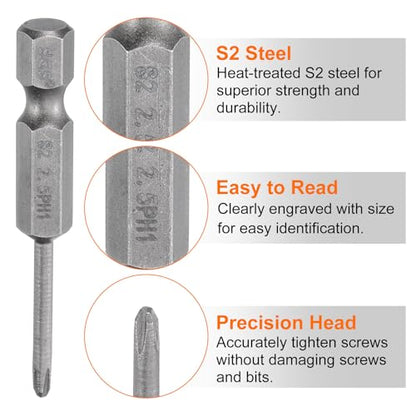 HARFINGTON 5pcs #1 Phillips Screwdriver Bit PH1 1/4" Hex Shank 2" (50mm) Long Magnetic S2 Steel Industrial Grade Screw Driver Bit Cross Head Electric Drill Bits 0.098" (2.5mm) Rod - size: PH1 x 50mm x 2.5mm