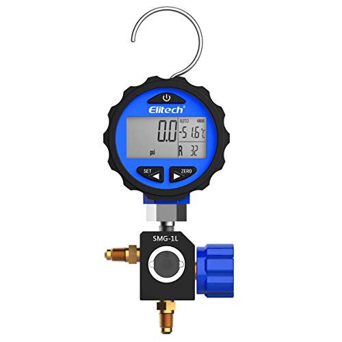 Elitech SMG-1L Single Manifold Gauge Pressure Gauge for 87+ Refrigerants -14.5-500 PSI - size: -14.5-500 PSI, style: 1/8'' NPT + Control Valve