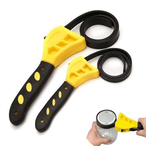 2Pcs Strap Wrench Set, Oil Filter Wrenches Upgrade 25 in and 20 in Length Adjustable Rubber Strap Wrench, Reinforced Rubber Belt, Pipe Wrench for Plumbers, Jar Opener for Weak Hands - color: Yellow Black