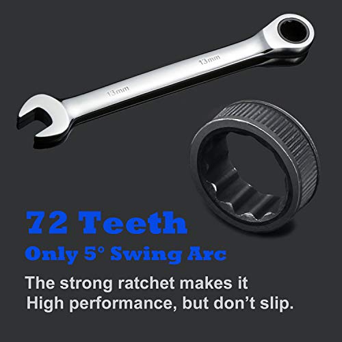 Qnkaa 24pcs Ratcheting Wrench Set with Rollup Pouches Metric (8mm to 19mm) & SAE (1/4" to 7/8") Ratchet Combination Wrenches Set Wrench set Metric and Standard