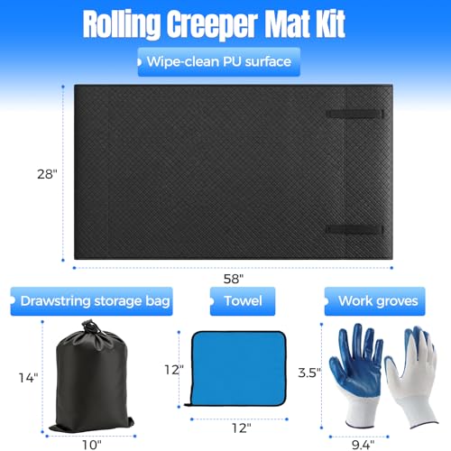 Rolling Creeper Mat, 58”×28” Portable Under Car Repair Pad with Storage Bag | Mechanics Mat for Low Clearance, Special Roads, Long-Distance Trucks, Mechanics Pad