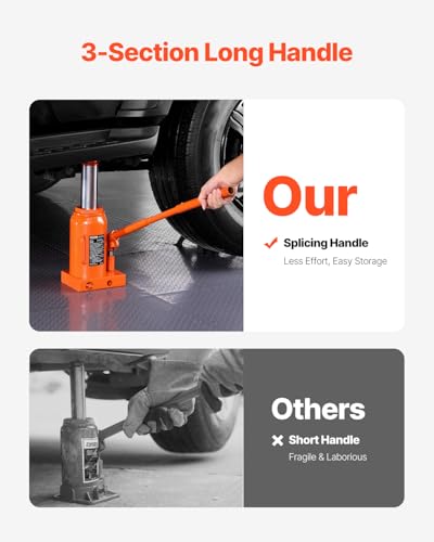 VEVOR Hydraulic Bottle Jack, 30 Ton/66138 lbs Welded Bottle Jack with 11.22''-18.66'' Lifting Range & 3-Section Long Handle, for Car, Pickup, Truck, RV, Auto Repair, Industrial Engineering - size: 30T