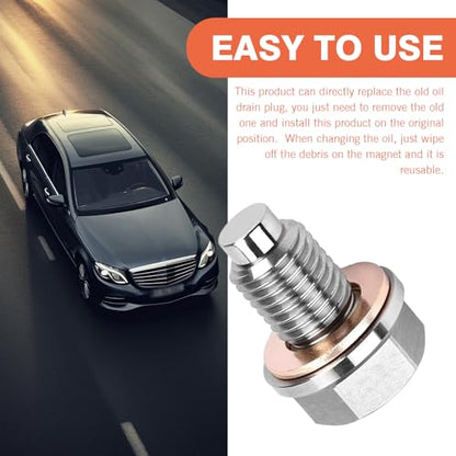 M12 x 1.5 Magnetic Oil Drain Plug, Magnetic Stainless Steel Oil Pan Drain Nut Bolt with 5 PCS Copper Crush Washer Anti Leakage, Universal Leak-proof Replacement,Fits Most Cars, Motorcycles, Boats - size: M12×1.5