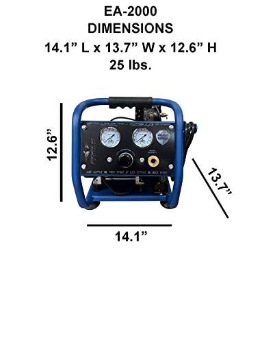 Eagle EA-2000 Silent Series 2000 Portable Air Compressor 125 PSI, MAX PSI, 115 V, Hot Dog with Panel, Blue, 1 Gallon - size: 1 Gallon/EA-2000, style: Hot Dog
