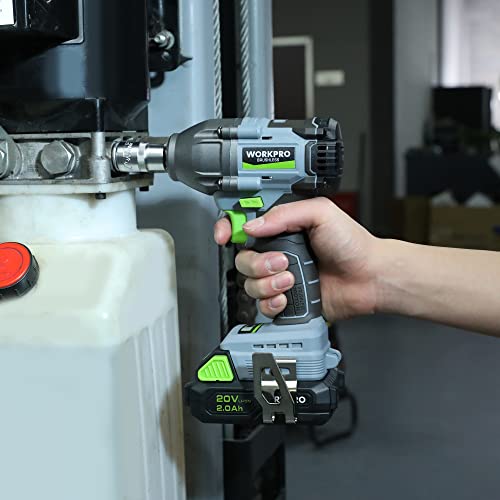 WORKPRO 20V Cordless Impact Wrench 1/2 in, Brushless Impact Gun with Battery and Charger, High Torque 370 ft-lbs (500N.m), LED Work Light and Belt Clip Included