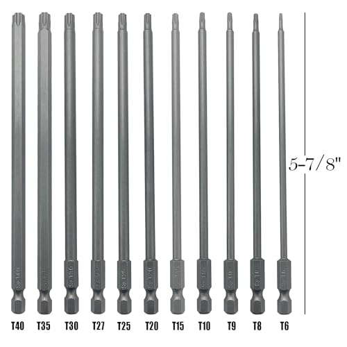 Sutekus 6" Long Torx Bit Set 11 Piece Torx Head Screwdriver Bit Set with 1/4 Inch Hex Shank S2 Steel Tamper Proof Star Design with Magnetic, T6-T40
