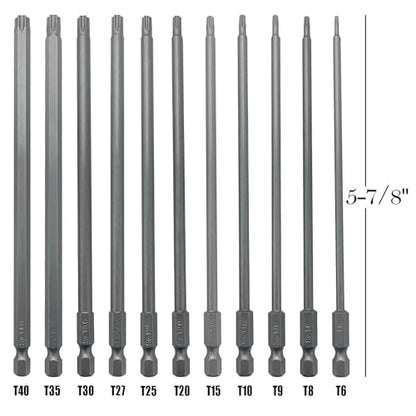 Sutekus 6" Long Torx Bit Set 11 Piece Torx Head Screwdriver Bit Set with 1/4 Inch Hex Shank S2 Steel Tamper Proof Star Design with Magnetic, T6-T40