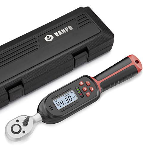 VANPO 3/8 Inch Digital Torque Wrench with Preset Values, 2.2-44.3 Ft-lbs/3-60Nm, Buzzer and LED Notification, Small Electronic Torque Wrench for Motorcycles | 3-60Nm, Small Electronic Torque Wrench with Preset Value, Buzzer and LED Notification or Motorcy