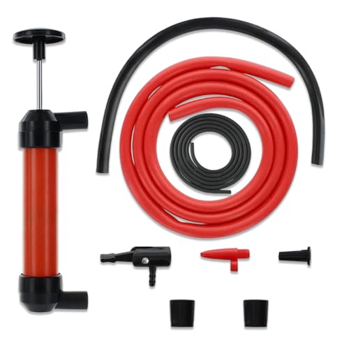Multi-Use Siphon Fuel Transfer Pump Kit, Portable Hand Fluid Transfer Pump, Universal Automotive Oil Extractor Accessories for Gas, Water, and Liquids (Red)