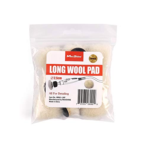 Maxshine Universal 10 Pieces MN01 Mini Polisher and Accessories - 2.5cm (0.98”) Long Wool Pads, Perfect for Buffing & Polishing Small Areas, Ideal for Professional Car Detailing - size: Long Wool Pad