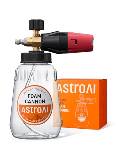 AstroAI Foam Cannon for Pressure Washer, Snow Clear Foam Cannon, Wide Neck Foam Blaster Adjustable Nozzle for Car Wash Accessories, with 1/4 Inch Quick Connector,1 L Clear Bottle - size: 1L BOTTLE,without tips