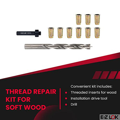 E-Z Hex Thread Repair Kit for Soft Wood Flanged Threaded Inserts M6-1.0 x 20mm, Drill, Installation Tool - size: M6-1.0 x 20mm, style: Flanged