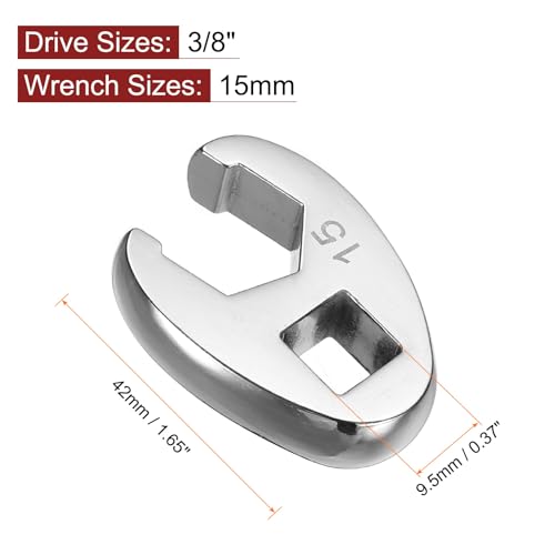 HARFINGTON Drive Crowfoot Wrench 3/8" Drive 15mm Metric Fractional Crowfoot Flare Nut Wrench 40Cr Chrome Plated Open End Crowfoot Wrench for Mechanics Automotive Repair Work - size: 15mm