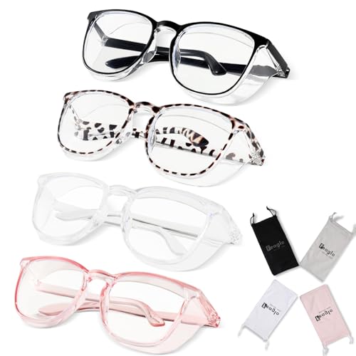 Feaglo Safety Glasses, Anti Fog Safety Goggles for Women Men, Blue Light Blocking Stylish Eye Protection Glasses Side Shield - color: Transparent+pink+black+leopard